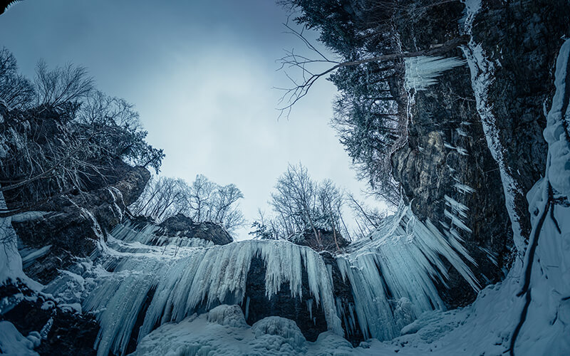 Ice waterfall panoramic photo
